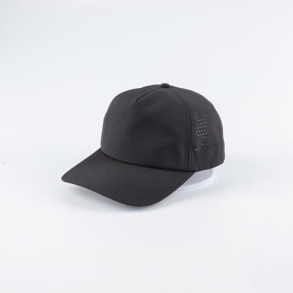 Blank 5 Panel Performance Soft Structured Hats- 12 pack in Color Black